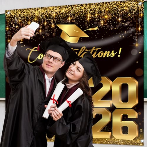Fondo fotográfico graduación 6x6 pies negro y dorado miniatura 6