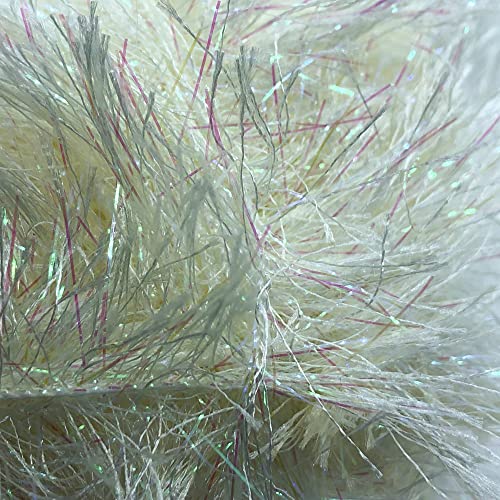 Buvemu Eyelash Dazzle Fun Fur Yarn With Metallic Sparkle 100 Gram (3.53 Ounces) 164 Yards (150 Meters) (Cream - Iridescent) #TOP1