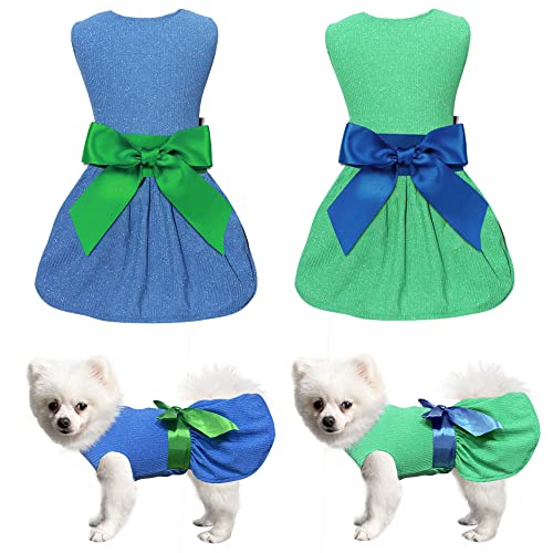Tony Hoby Dog Dress, Outfits Dog Party Dress, Dog Princess Dress Soft And Lightweight For Small Medium Dog (2Pcs, Royal Blue+Grass Green, S) #TOP11