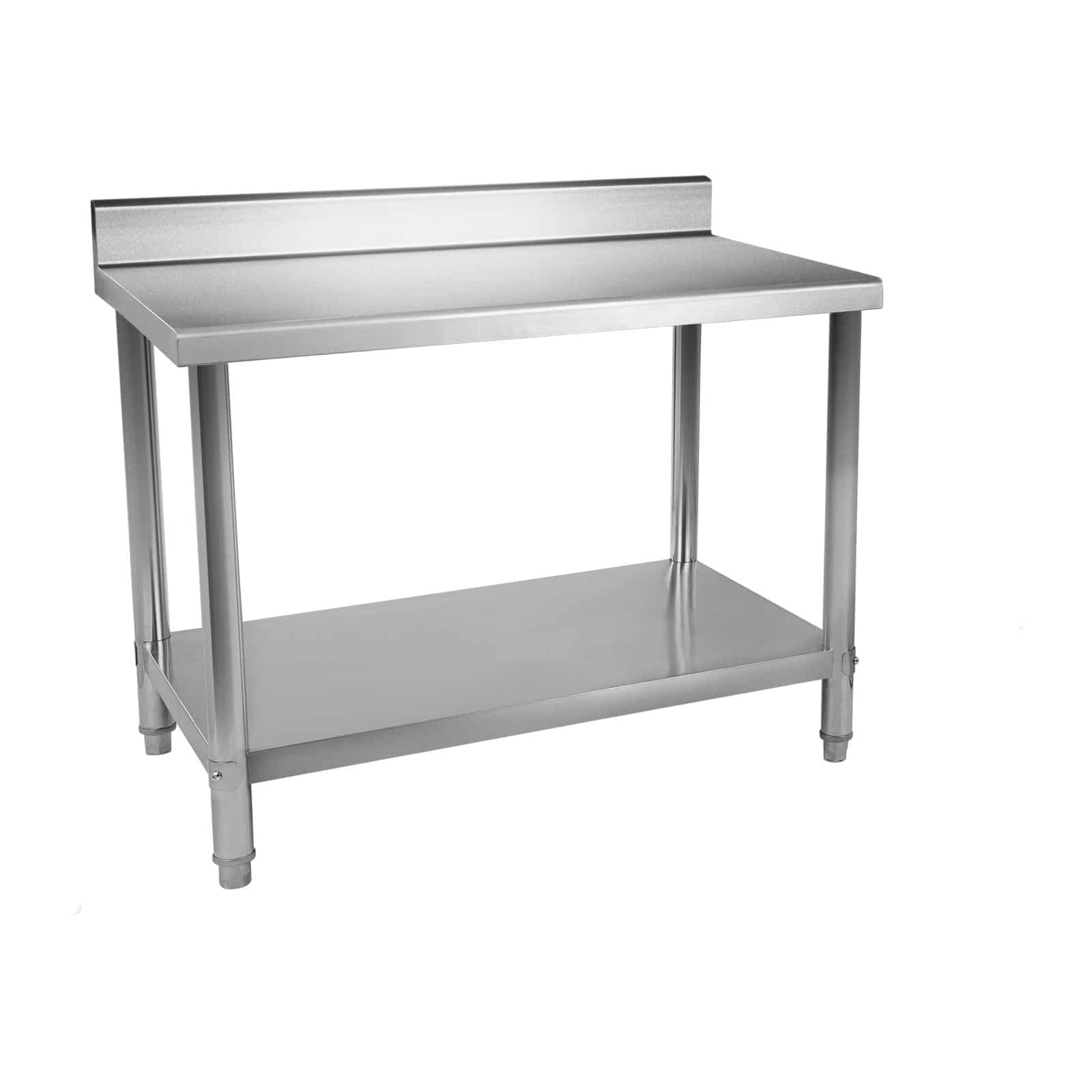 Royal Catering RCAT-120/60-S Table de Travail Plan de Travail (120 x 60 cm, Deux étages, 400 kg, avec Rebord, Panneau HQ Pieds réglables, Acier Inoxydable)