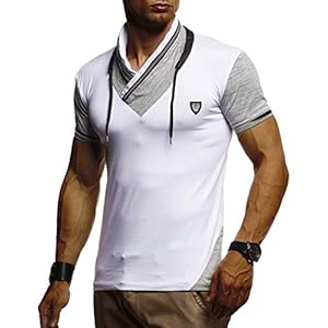 Leif Nelson Heren zomer T-shirt opstaande kraag slim fit casual katoenaandeel cool wit zwart mannen T-shirt hoodie…