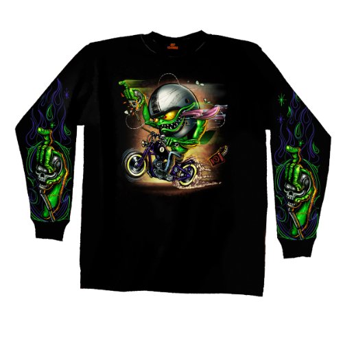 Hot Leathers Bobber Monster Long Sleeve Biker Tee (Black, XX-Large)
