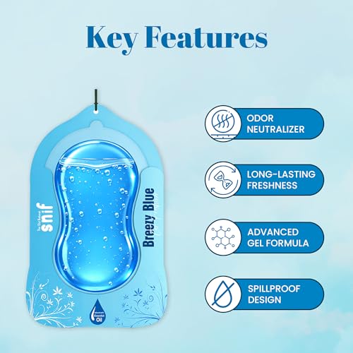 Image of Car Air Freshener Hanging - Snif Gel Car Perfume, Essential Oil Based Long Lasting Car Fragrance (30-45 Days), Odor Eliminator Auto Air Freshener for Car - Breezy Blue