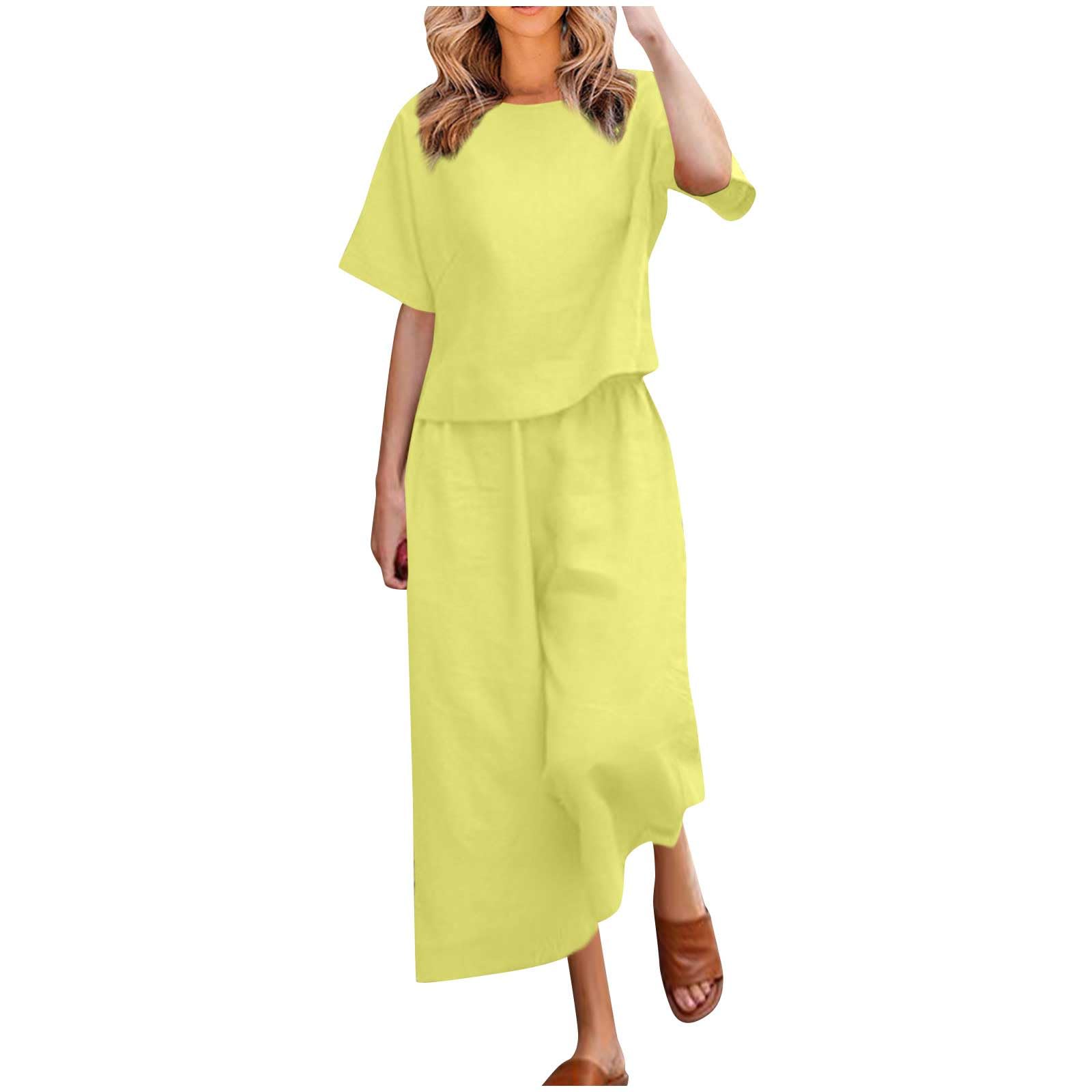 Yolimok Conjuntos de 2 Piezas de Verano para Mujer Algodón Lino Top Extragrande y Pantalones de Salón Conjunto de Chándal Informal de Talla Grande Chándal de 2 piezas para mujer Traje Deportivo de Mujer