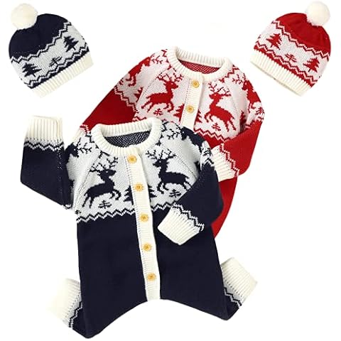 LAWKUL Baby Christmas Outfit Knitted Baby Clothes Boy Girls Romper Long Sleeve Sweater One Piece Jumpsuit Warmer for Autumn Winter Spring Navy Blue 6-12 Months Cover