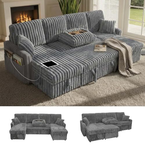 KCGKCG 104" U Shaped Sleeper Sofa Bed, Pull Out Couches for Living Room