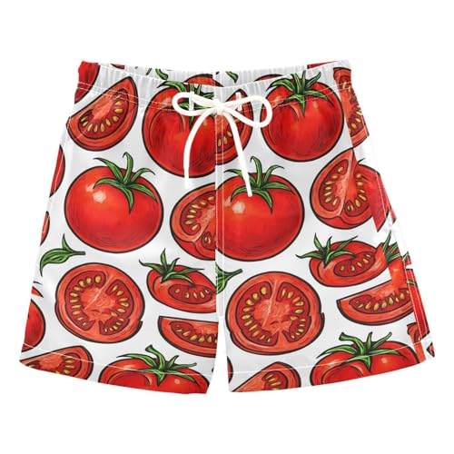 DOMIKING Tomato Slice White Toddler Boys' Swim Trunks Mesh Lining Swim Shorts for Beach Pool Gym Adjustable Waist 2T