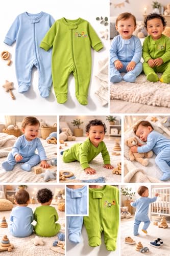 Image of TuddyBuddy 100% Cotton Multi Color Zipper Romper Sleepsuit /Romper /Jumpsuit for Baby Boy & Baby Girl