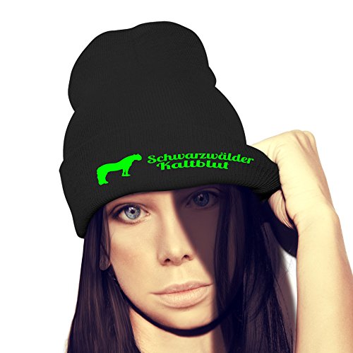 siviwonder Strickmütze Pferde - SCHWARZWÄLDER KALTBLUT Zug und Fahrpferd Arbeitspferd Freizeitreitpferd - Stickerei Pferd Winter Mütze Wintermütze Beanie Mütze hellgrau-schwarz