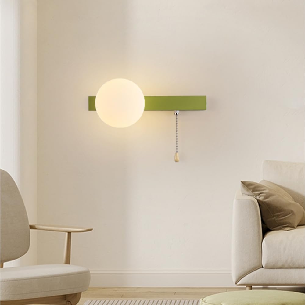 XANAYXWJ Lampada da parete per applique da parete, lampada da comodino nordica a globo con catena a trazione, apparecchio di illuminazione per decorazioni per la casa rosso/verde G9, applique creative