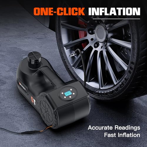 Image of Electric Car Jack kit 5 Ton 12V (Lifting Range: 6.1~20.8 inch) Hydraulic Jack with Manual Wrench and Tire Inflator Pump, Car Lift Set Floor Jack for Car Tire Change with LED