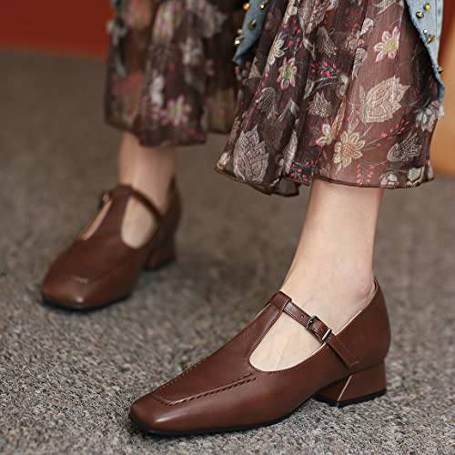 Trendenzy Womens Square Toe Pumps T Strap Chunky Mary Jane Vintage Low Heel Shoes3
