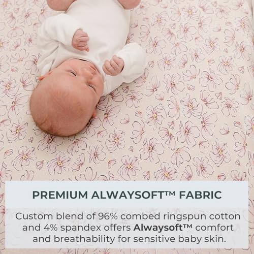 Image of Pobibaby 2 Pack Changing Pad Covers for Girls - Premium Cotton Blend Baby Diaper Changing Table Cover, Soft Breathable Girl Nursery Pad Sheets for Standard Pads 16x32 Newborn Bedding (Blossom)