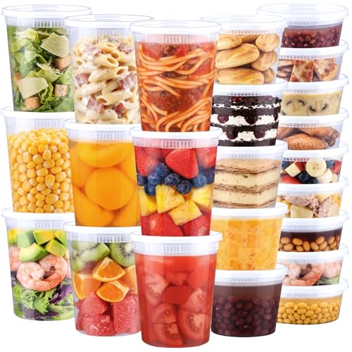 BYSNOW 60 Sets Deli Containers with Lids 32/16/8 oz X 20 Set Each Leak-Proof & BPA Free Airtight Stackable Takeout Plastic Food Storage Containers Freezer/Microwave/Dishwasher Safe