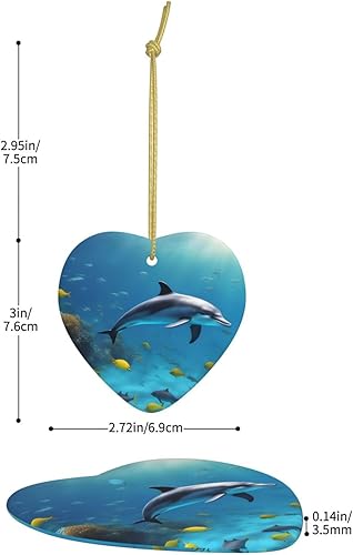 Miniatura 3 de Christmas Ceramic Love-Shaped Ornaments MSRHIUEF Ocean Underwater Dolphin Fish Pattern Christmas Tree Accessories for Shopping malls Windows
