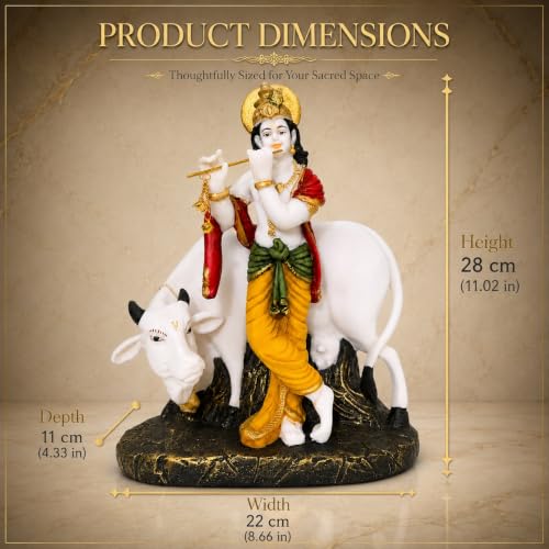 Image of ARMONIA Premium Radha Krishna Idol with Kamdhenu Cow | Marble Dust Radhe Krishna Murti Statue for Mandir, Living Room & Office Decor | Diwali, Janmashtami, Wedding & Housewarming Gift | 11 Inches