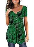 Henley Tunic Button-Down Shirt Short Sleeve Green Womens Summer Tops and Blouses XL