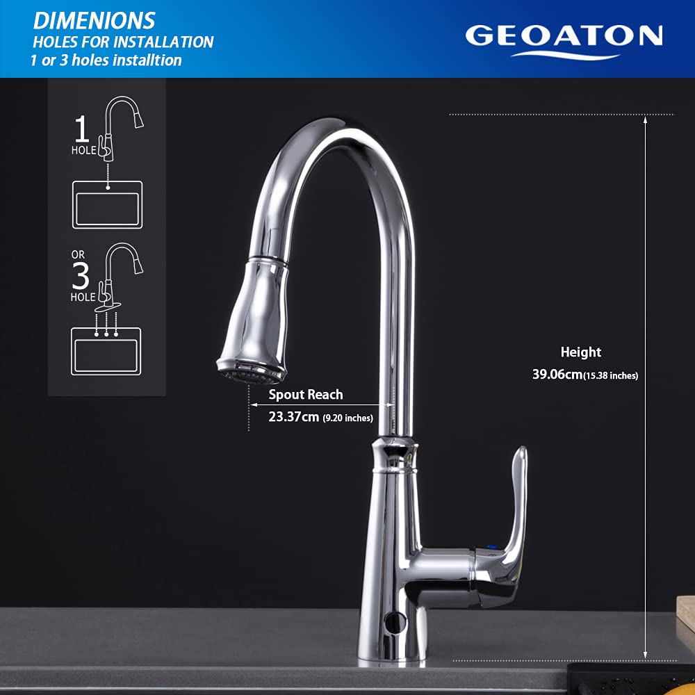 Grifo de fregadero de cocina sin contacto con dos sensores, rociador desplegable, boquilla giratoria, plateado