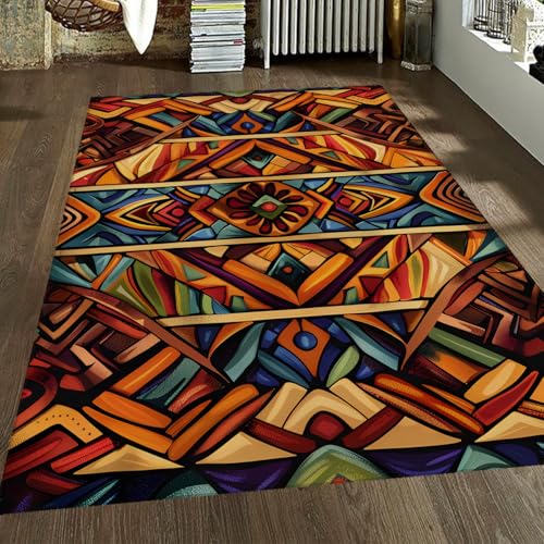 Alfombra Tribal geométrica Vibrante 120x180 Alfombras Antideslizantes Lavables salón moqueta Pelo bajo no muda Alfombra Suelo ultrasuave Pintada Entrada Dormitorio Decor Interior Bohemia étnica