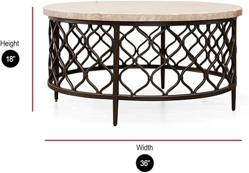 Miniatura 3 de BOWERY HILL Mesa de centro con base de metal de bronce con tapa de piedra blanca