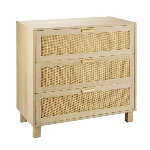Graficial 3 Drawer Dresser, Rattan Chest of Drawers, Closet Storage Bedside Table Dresser for Bedroom