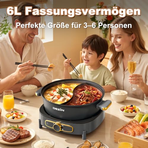 Dezin 6L Hot Pot Elektrisch mit Trennwand, Abnehmbare Antihaft-Innentopf – Bild 2
