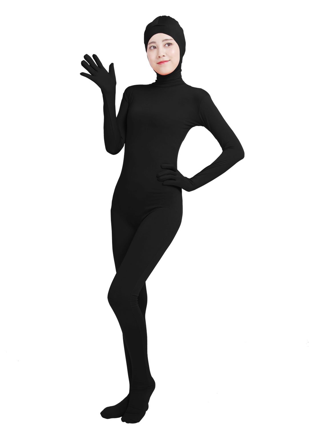 HSEMLIOE Women Open Face Spandex Skin Tight Zentai Stretch Halloween Costume Black — image 1
