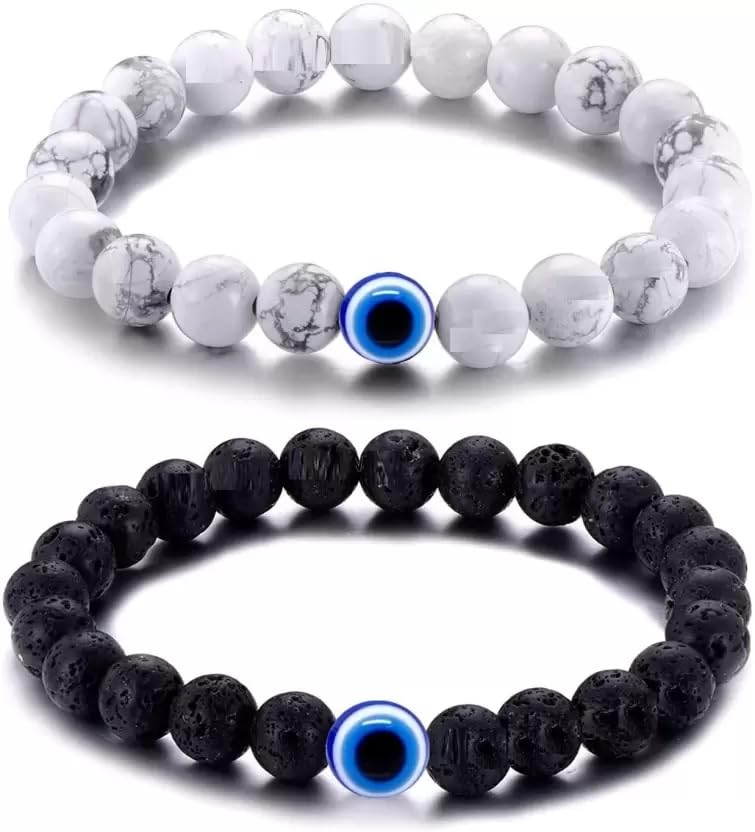 MANMORA" NEW EVIL EYE BEADS WITH BLACK AND WHITE STONE COUPLES BRACELET (B0CTQ48NVH) Amazon Price History, Amazon Price Tracker