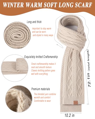 Winter Beanie Hat Scarf Gloves Set for Women Men Warm Fleece Lined Beanie Long Scarf Touchscreen Gloves 3 Set Gift3