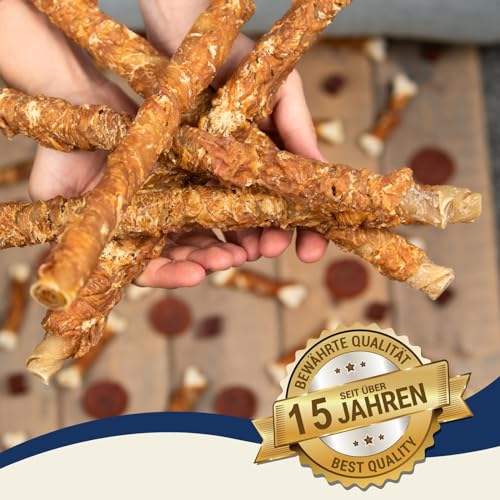 Lyra Pet® 1 kg Kaurollen mit Hühnerbrust ca. 30-34 cm | Kausnack zahnreinigend | Leckerli aus Rind & Huhn | Langer Kaugenuss | Fettarm | Wiederverschließbar | Getrockneter Kauartikel für Hunde