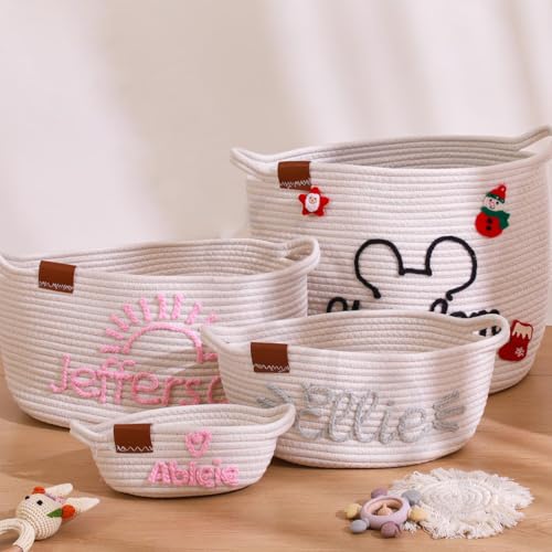 Cadeau de naissance personnalisé : panier de rangement brodé main - 4