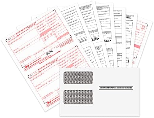 W2 Forms 2022, 6 Part Tax Forms, 25 Employee Kit of Laser Forms Designed for QuickBooks and Accounting Software, 25 Self Seal Envelopes Included