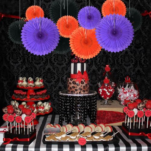 Image of 18 Pcs Halloween Hanging Paper Fan, Hanging Honeycomb Round Paper Fans for Weddings, Birthdays, Baby Showers, Classroom, Events Ceiling Party Supplies Decorations