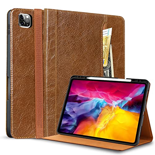 Nanruil For Ipad Pro 11-Inch Case 4Th/3Rd/2Nd/1St Gen Genuine Leather Cover Protective Shell For 2022/2021/2020/2018 With Pocket Strap,Built-In Pencil Holder And Auto Wake/Sleep.brown #TOP2