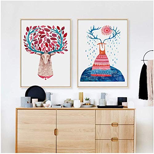 Peinture sur toile cerf pour réveiller un mur blanc de chambre d'enfant