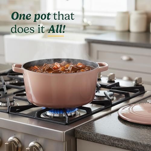 Image of Cuisinart Enameled Cast Iron Dutch Oven, 5-Quart Casserole Pot with Lid, Comfortable Handles, Stovetop, Oven and Broiler Safe, Mocha (CI650-25GMC)