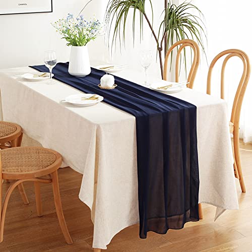 Chiffon Tischläufer, 300x70CM Romantischer Tischläufer Dekorieren, Tüll Dekostoff für Hochzeit Babyparty Geburtstag, Weihnachten, Thanksgiving und Halloween Partydekorationen (Navy Blau) Cover