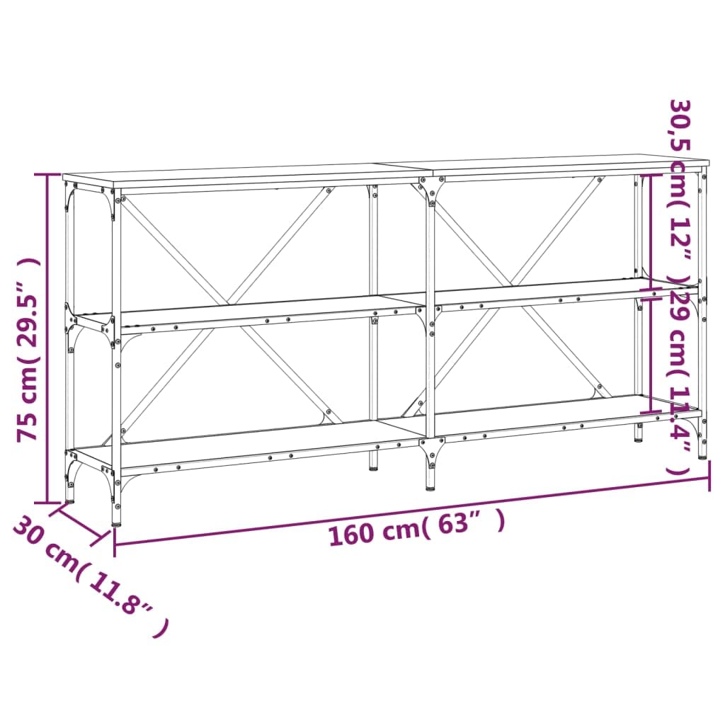 Tavolo consolle grigio Sonoma, 160 x 30 x 75 cm, in legno e metallo