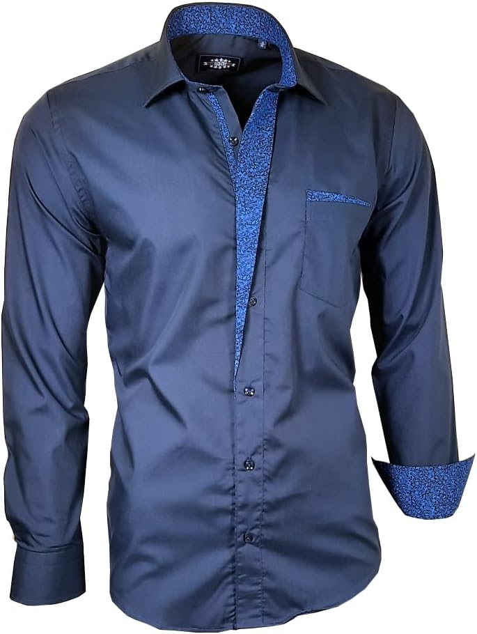 Louis Binder de Luxe Men's Casual Shirt - Blue - Marine Blau - 36