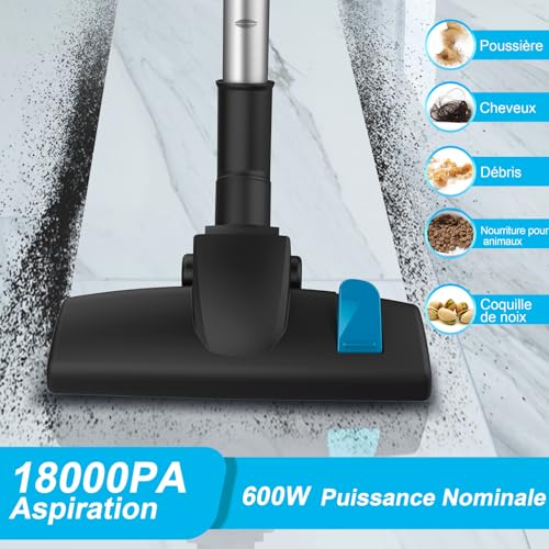 Aspirateur Balai Filaire, Aspirateur Balai avec Fil Puissant, 3 en 1 Aspirateur Vertical Filtre HEPA, 600W 18000Pa Aspirateur sans Sac avec 6m Long Câble, Léger Portable pour Maison Tapis Sol Dur – Image 3