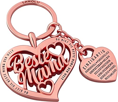 LANOLU Schlüsselanhänger Mama Anhänger beste Mama Schlüsselanhänger Geschenk für Mutter zum Muttertag Geburtstagsgeschenk für Mütter Herz mit Eigenschaften deiner Mama