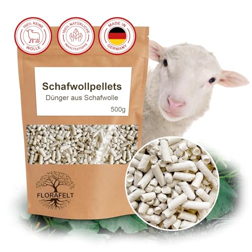Florafelt Schafwollpellets, Bio Universaldünger mit Langzeitwirkung aus Schafwolle, 500g organischer Dünger für Zimmerpflanzen (NPK Dünger)