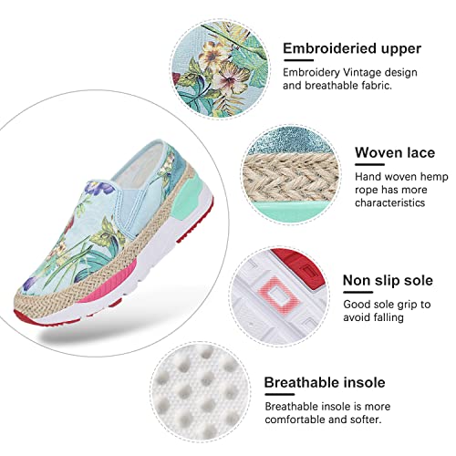 Dannto Women’s Fashion Floral Art Loafers Flat Painted Canvas Slip On Boat Sneakers Lightweight Ladies Travel Casual Shoes For Women Skyblue Size 10 #TOP3
