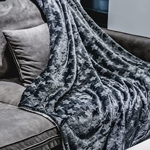 i@HOME Kuscheldecke Grau mit Stern 130x170 cm,OekoTex weiche & warme Fleecedecke Kuscheldecke, flauschig und plüsch Fleecedecke als Sofadecke Couchdecke Wohndecke Cover