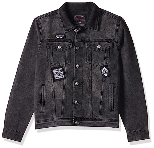 Image of The Indian Garage Co Men Black Slim Fit Solid Denim Trucker Jacket
