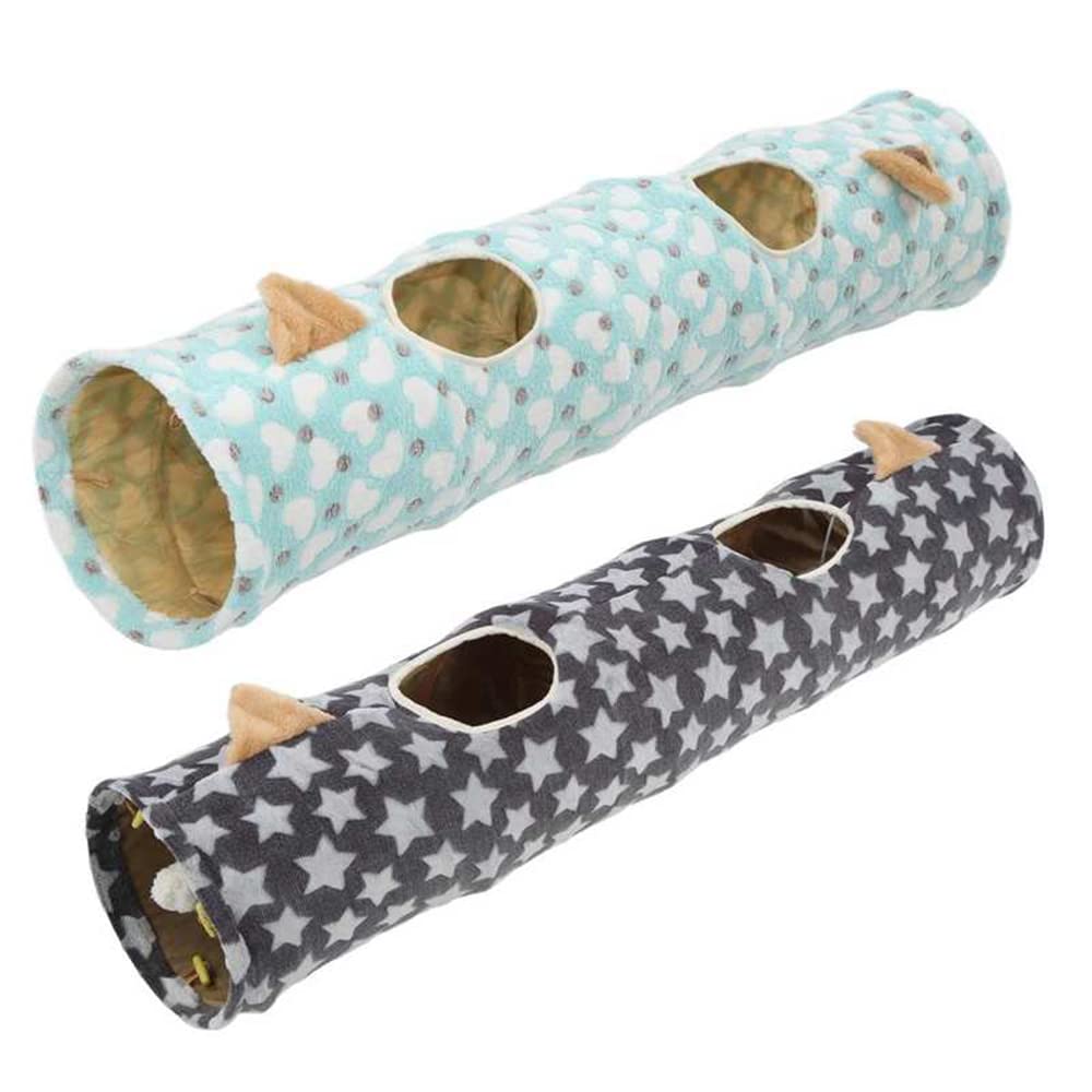 Tunnel De Peluche De Chat 120Cm Tunnel Toy Chat Oreille De Chat Pliable Tunnel De Chat avec Boule pour Petits Animaux De Compagnie Chat