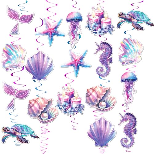 Yuqilin 18 Pièces Decoration Anniversaire Sirene, Decoration Anniversaire Enfant, D'anniversaire Sirène, Hippocampes, Océan Suspendue Poissons Tropicaux, pour Princesse Fête, Thème D'océan Fête Plage