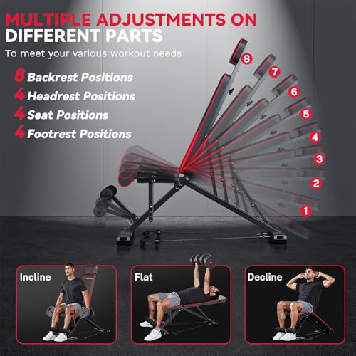 GartistGo Banco de pesas plegable ajustable con bandas de resistencia, capacidad de 300 kg, respaldo de 8 posiciones y marco de acero de aleación de plegado rápido para gimnasio en casa - imagen 7