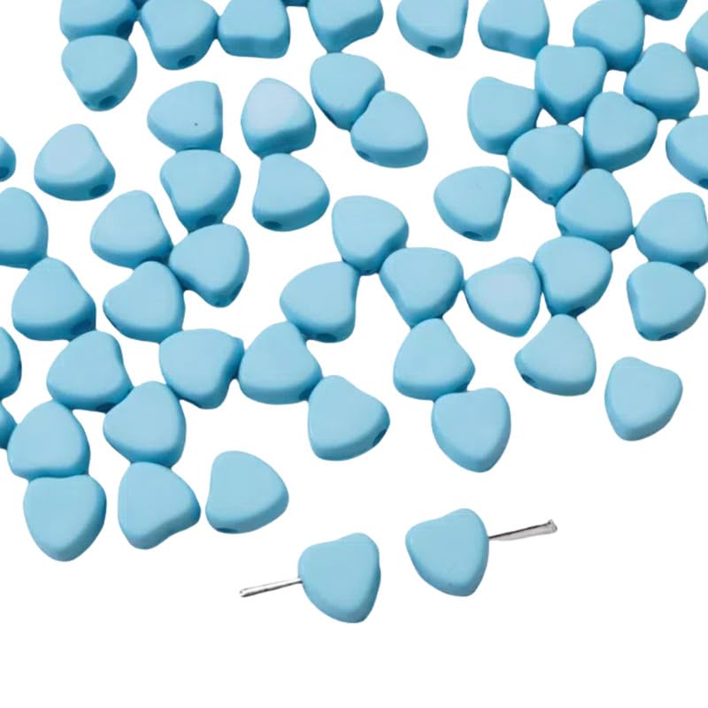 50PCS Lake Blue Heart Shape Bead 7mm,Acrylic Loose Beads for Crafting Jewlery Making