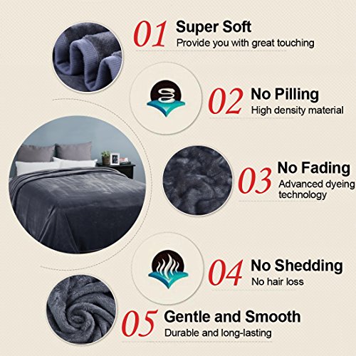 EASELAND Soft Travel Size Blanket All Season Warm Fuzzy Microplush Lightweight Thermal Fleece Blankets for Couch Bed Sofa,Throw,50x61 Inches,Dark Gray - Thumbnail 4